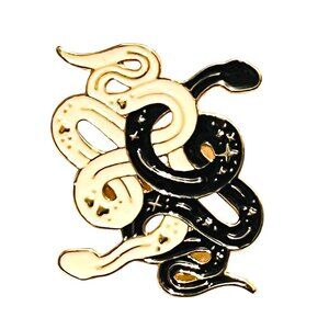 Entwined Black and White Snake Fan Made Enamel Pin Lapel Pin